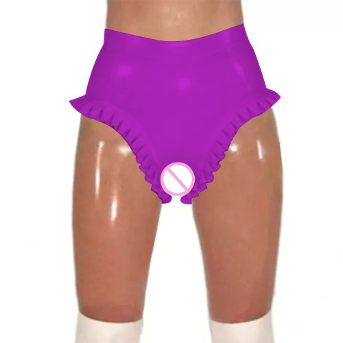 Erotic Zip Open Crotch Sexy Panties Fetish PVC Leather Underwear Women High Waist Bodycon Solid Faux Latex Surfe Lingerie Briefs