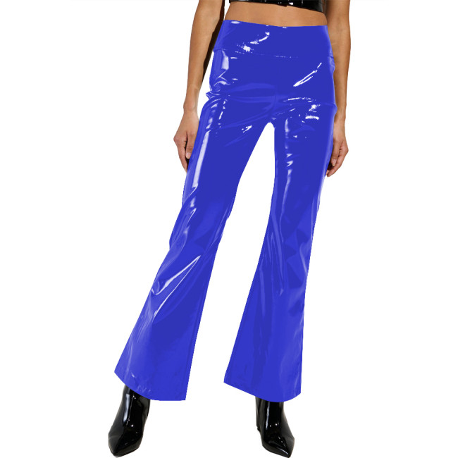 Fashion High Waist Shiny Bodycon Wide Leg Pants Women PVC Leather Solid Color Slim Fit Capris Sexy Match Bottoms Lady Daily Wear