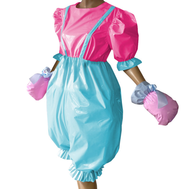 Patchwork Sexy Bodysuit Lingerie One-pieces PVC Leather Short Sleeve Rompers Fetish Adult Giant Baby Costume Latex Look Pyjama