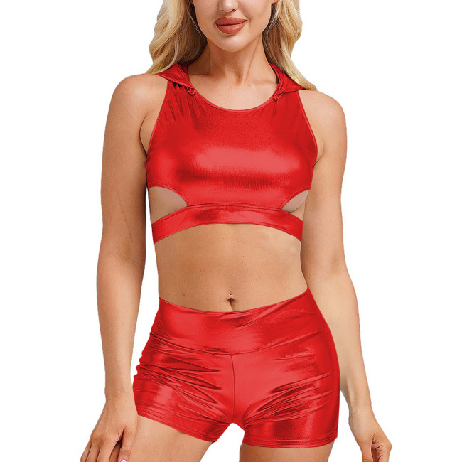 Summer 2 Piece Sets Womens Outfits Hooded Bodycon Crop Tops Casual Solid High Waist Sexy Shorts Two Piece Set Lady Daily Wear