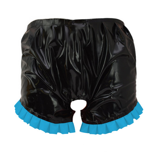 Erotic Open Crotch Shorts Latex Look Adult Sex Costume for Role Play PVC Patchwork Shorts Novelty Unisex Bodycon Sexy Bottomsissy Mens Wear