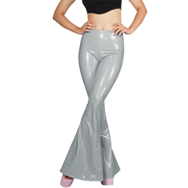 High Waist Slim Fit Flare Pants Streetwear Women Clothes PVC Leather Office Lady Sexy Bodycon Solid Trousers Capris Casual Wear