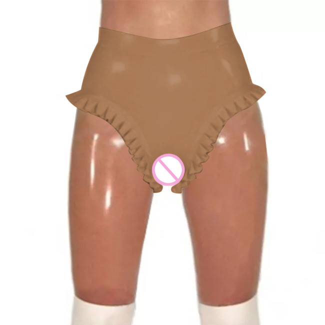 Erotic Zip Open Crotch Sexy Panties Fetish PVC Leather Underwear Women High Waist Bodycon Solid Faux Latex Surfe Lingerie Briefs