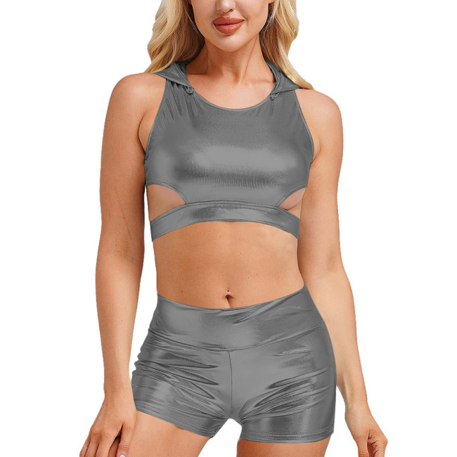 Summer 2 Piece Sets Womens Outfits Hooded Bodycon Crop Tops Casual Solid High Waist Sexy Shorts Two Piece Set Lady Daily Wear