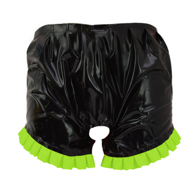 Erotic Open Crotch Shorts Latex Look Adult Sex Costume for Role Play PVC Patchwork Shorts Novelty Unisex Bodycon Sexy Bottomsissy Mens Wear