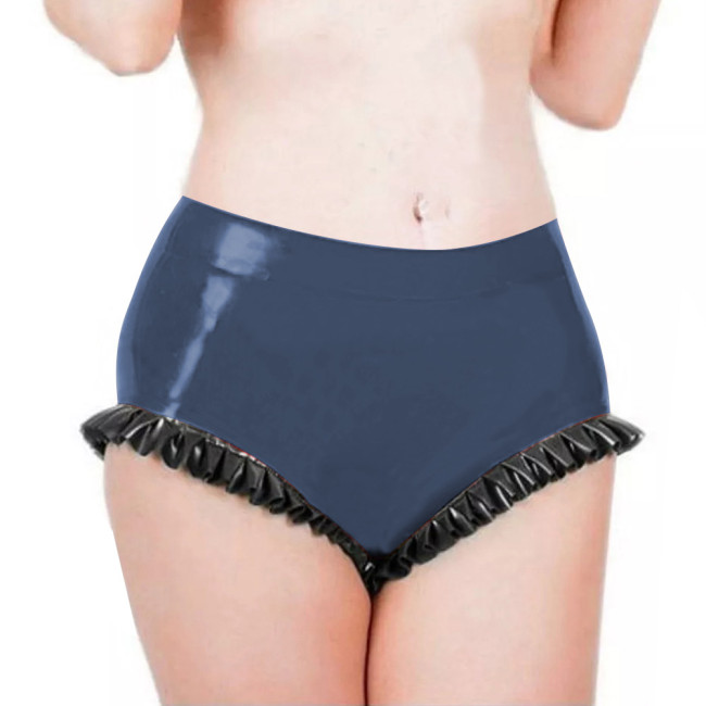 Mens Sissy Panties Latex Look Low Waist Ruffled Bodycon Women Briefs Beach Party Exotic Tight Solid Sexy Underwear Fetish Wear