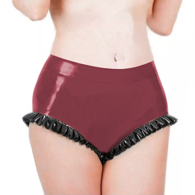Mens Sissy Panties Latex Look Low Waist Ruffled Bodycon Women Briefs Beach Party Exotic Tight Solid Sexy Underwear Fetish Wear