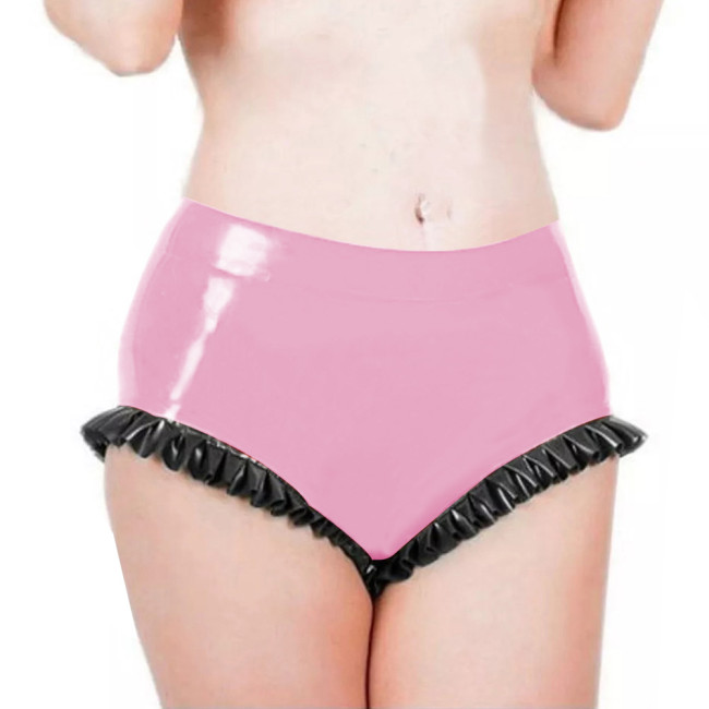 Mens Sissy Panties Latex Look Low Waist Ruffled Bodycon Women Briefs Beach Party Exotic Tight Solid Sexy Underwear Fetish Wear