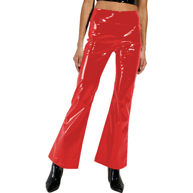 Fashion High Waist Shiny Bodycon Wide Leg Pants Women PVC Leather Solid Color Slim Fit Capris Sexy Match Bottoms Lady Daily Wear