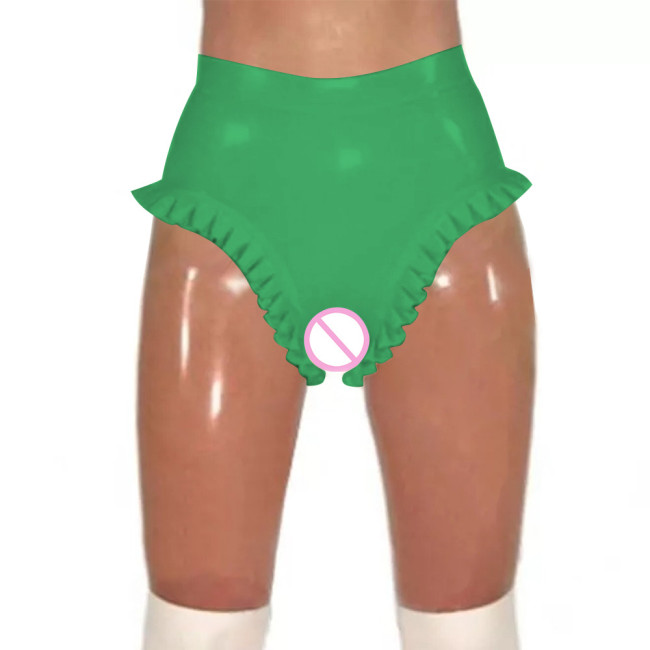 Erotic Zip Open Crotch Sexy Panties Fetish PVC Leather Underwear Women High Waist Bodycon Solid Faux Latex Surfe Lingerie Briefs