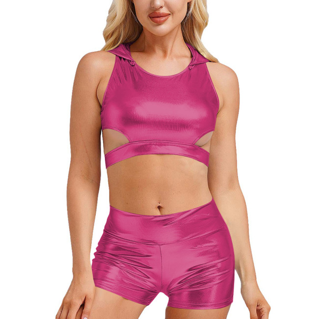 Summer 2 Piece Sets Womens Outfits Hooded Bodycon Crop Tops Casual Solid High Waist Sexy Shorts Two Piece Set Lady Daily Wear