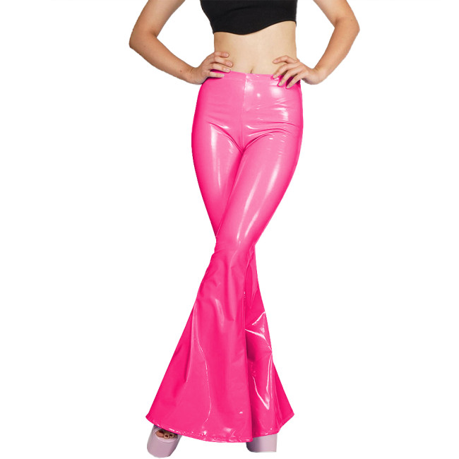 High Waist Slim Fit Flare Pants Streetwear Women Clothes PVC Leather Office Lady Sexy Bodycon Solid Trousers Capris Casual Wear