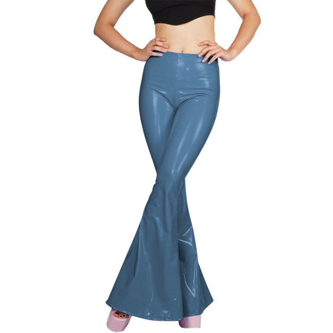 High Waist Slim Fit Flare Pants Streetwear Women Clothes PVC Leather Office Lady Sexy Bodycon Solid Trousers Capris Casual Wear