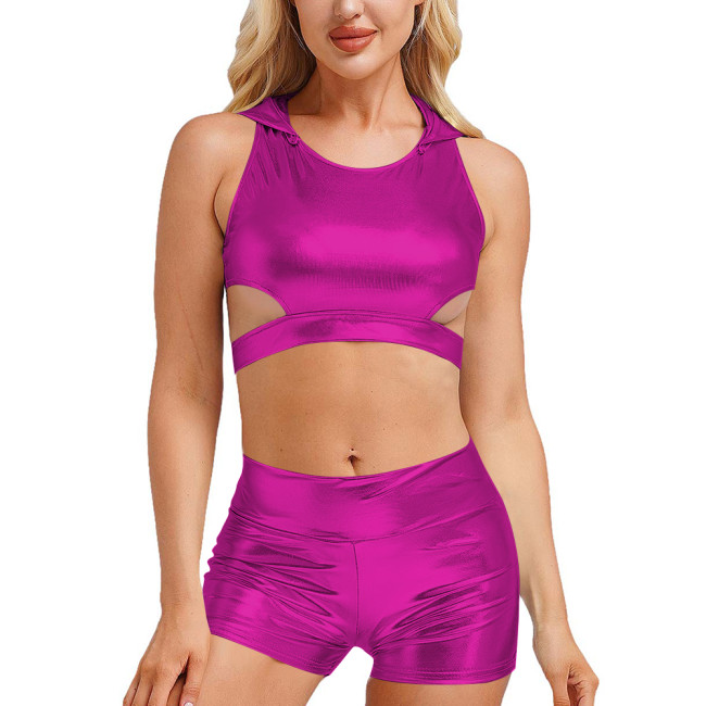 Summer 2 Piece Sets Womens Outfits Hooded Bodycon Crop Tops Casual Solid High Waist Sexy Shorts Two Piece Set Lady Daily Wear
