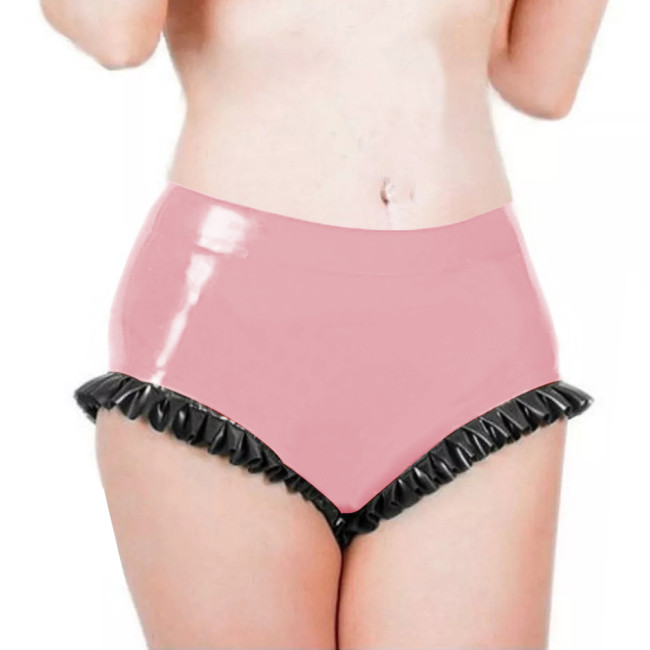 Mens Sissy Panties Latex Look Low Waist Ruffled Bodycon Women Briefs Beach Party Exotic Tight Solid Sexy Underwear Fetish Wear