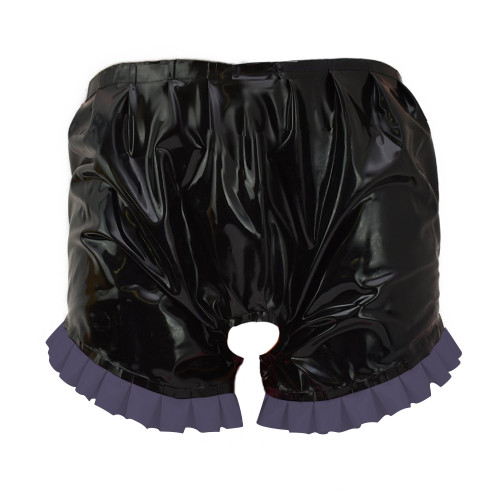 Erotic Open Crotch Shorts Latex Look Adult Sex Costume for Role Play PVC Patchwork Shorts Novelty Unisex Bodycon Sexy Bottomsissy Mens Wear