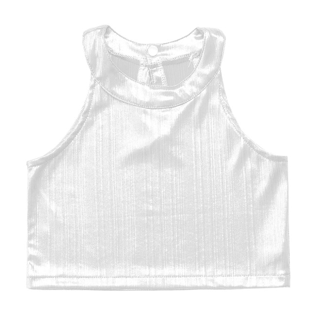 Shiny Metallic O Neck Slim Fit Hot Tops for Women Sleeveless Sexy Bodycon Crop Top Daily Lady Tanks Outdoor Clothes Streetwear