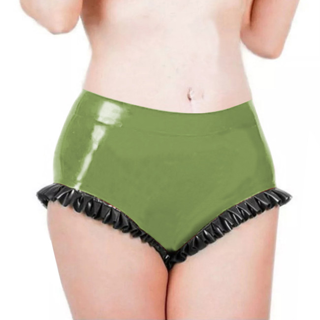 Mens Sissy Panties Latex Look Low Waist Ruffled Bodycon Women Briefs Beach Party Exotic Tight Solid Sexy Underwear Fetish Wear