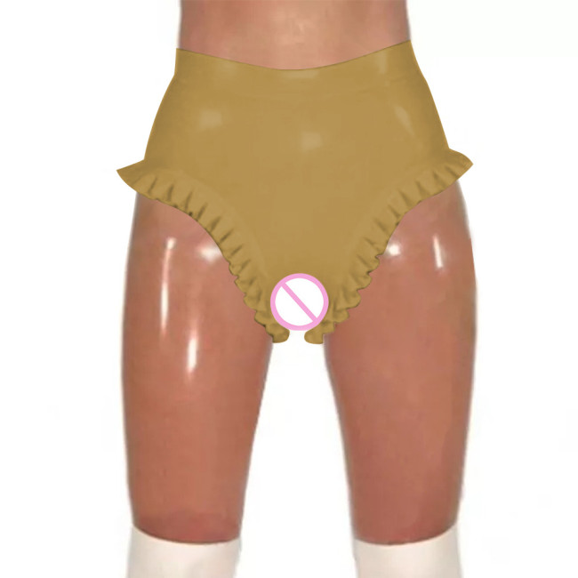 Erotic Zip Open Crotch Sexy Panties Fetish PVC Leather Underwear Women High Waist Bodycon Solid Faux Latex Surfe Lingerie Briefs