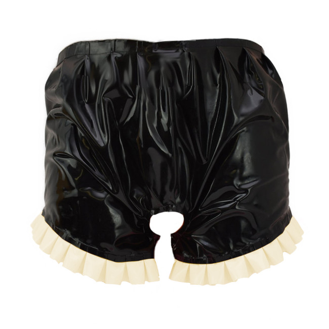 Erotic Open Crotch Shorts Latex Look Adult Sex Costume for Role Play PVC Patchwork Shorts Novelty Unisex Bodycon Sexy Bottomsissy Mens Wear