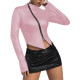Fetish PVC Long Sleeve Women Clothes Gothic Zipper Bodycon PU Fabric T-Shirts Harajuku Top Sexy Club Female T-Shirts Daily Wear