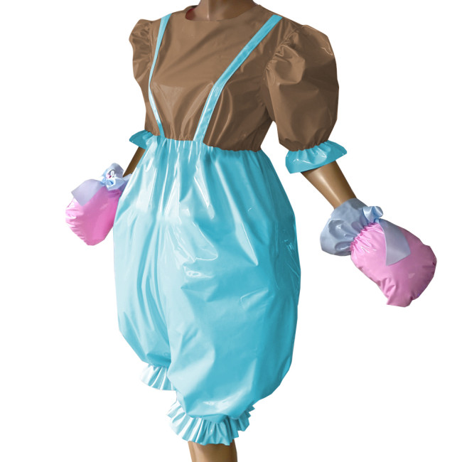 Patchwork Sexy Bodysuit Lingerie One-pieces PVC Leather Short Sleeve Rompers Fetish Adult Giant Baby Costume Latex Look Pyjama