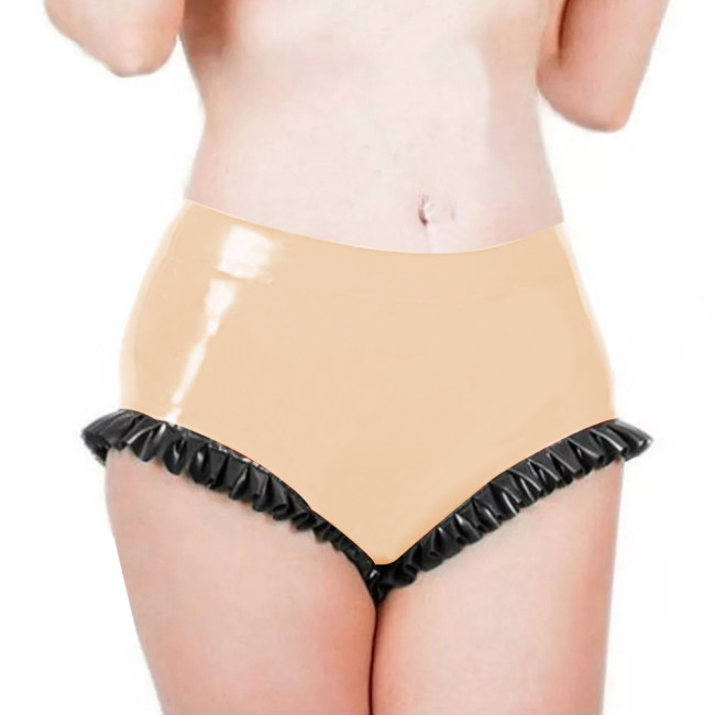 Mens Sissy Panties Latex Look Low Waist Ruffled Bodycon Women Briefs Beach Party Exotic Tight Solid Sexy Underwear Fetish Wear