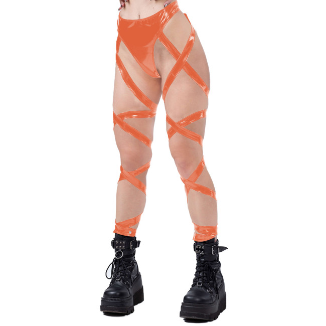 Erotic Women Shiny Wet Look Lingerie Sex Pants Pole Dance Mens Sissy Hollow Out Lace-up PVC Leather Exotic Pants Fetish Wear