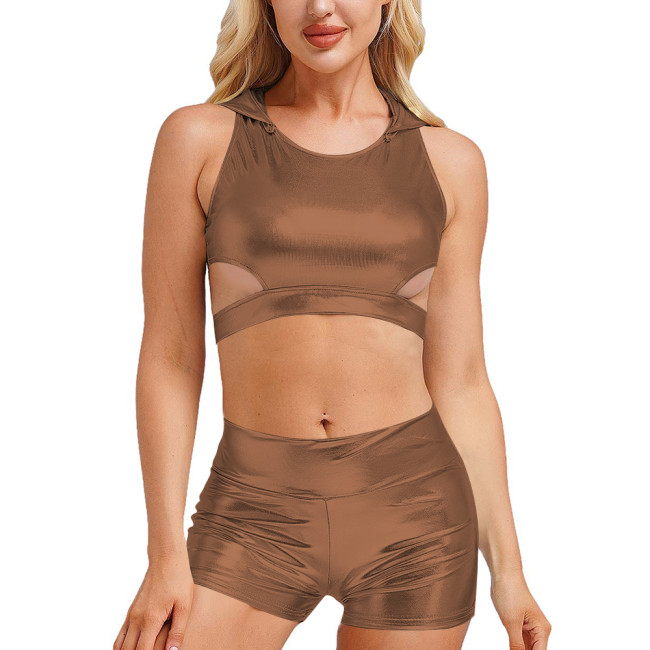 Summer 2 Piece Sets Womens Outfits Hooded Bodycon Crop Tops Casual Solid High Waist Sexy Shorts Two Piece Set Lady Daily Wear