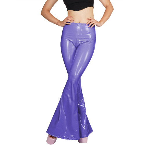 High Waist Slim Fit Flare Pants Streetwear Women Clothes PVC Leather Office Lady Sexy Bodycon Solid Trousers Capris Casual Wear