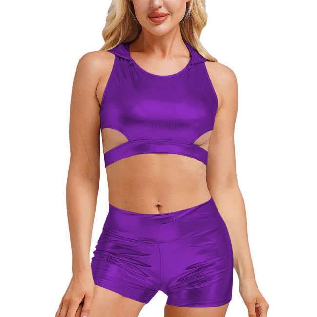 Summer 2 Piece Sets Womens Outfits Hooded Bodycon Crop Tops Casual Solid High Waist Sexy Shorts Two Piece Set Lady Daily Wear
