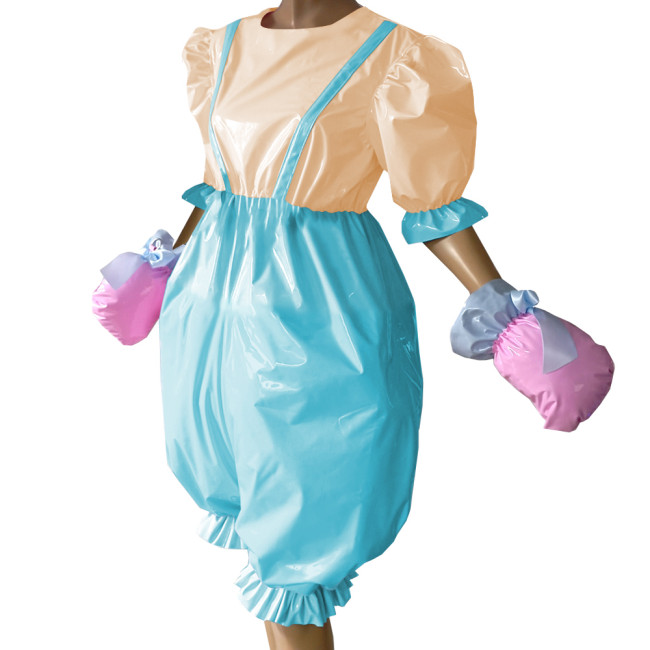 Patchwork Sexy Bodysuit Lingerie One-pieces PVC Leather Short Sleeve Rompers Fetish Adult Giant Baby Costume Latex Look Pyjama