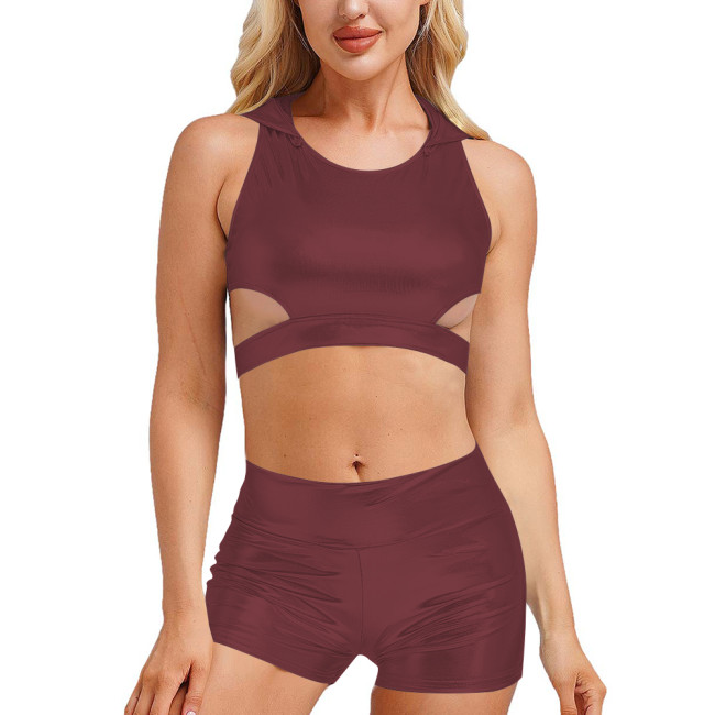 Summer 2 Piece Sets Womens Outfits Hooded Bodycon Crop Tops Casual Solid High Waist Sexy Shorts Two Piece Set Lady Daily Wear