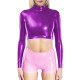 Fashion PVC Leather Long Sleeves Crop Tops Bodycon Women T Shirt Tops Office Ladies Solid Slim Fit Gothic Short Sexy Tops Casual