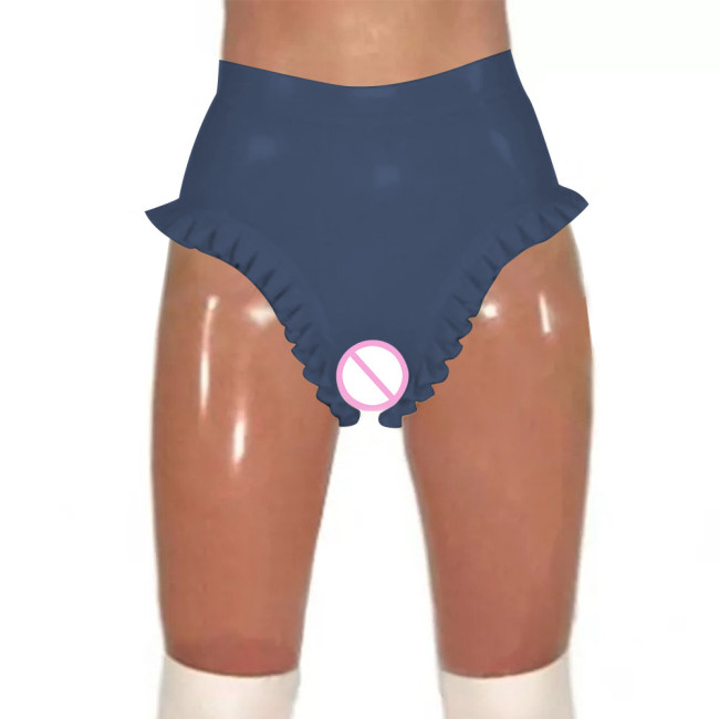 Erotic Zip Open Crotch Sexy Panties Fetish PVC Leather Underwear Women High Waist Bodycon Solid Faux Latex Surfe Lingerie Briefs