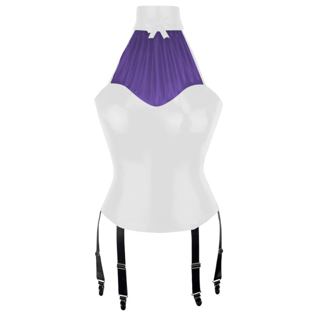 Patchwork Sexy Girl Halter Bodycon Tank Top Women Vinyl PVC Leather Tops with Garter Suspender Wetlook Womens Clothing Clubwear