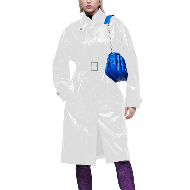 Elegant Turn-down Collar Trench Coats for Women Long Sleeves Punk Slim Fit Jacket with Belt Office Lady Vintage Midi Trench