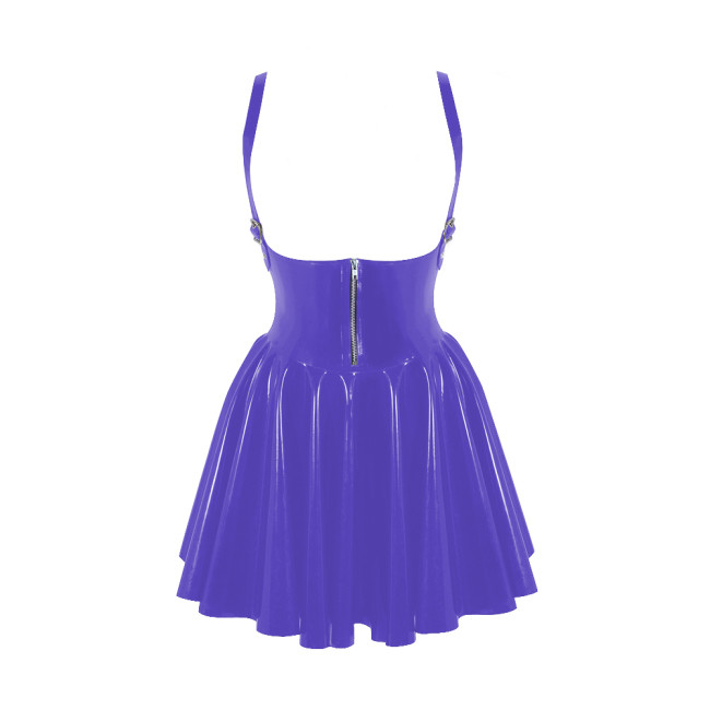 Erotic Open Chest Hollow Out Latex Look Slim Waist A-line Dress Sissy Novelty Adult Costumes Summer Sexy Dress Pole Dancing Wear
