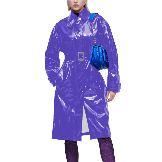 Elegant Turn-down Collar Trench Coats for Women Long Sleeves Punk Slim Fit Jacket with Belt Office Lady Vintage Midi Trench
