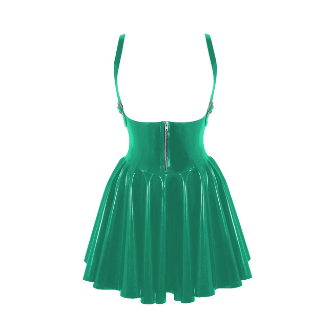 Erotic Open Chest Hollow Out Latex Look Slim Waist A-line Dress Sissy Novelty Adult Costumes Summer Sexy Dress Pole Dancing Wear