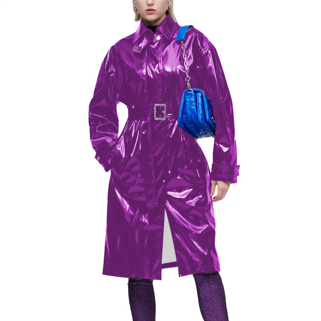 Elegant Turn-down Collar Trench Coats for Women Long Sleeves Punk Slim Fit Jacket with Belt Office Lady Vintage Midi Trench