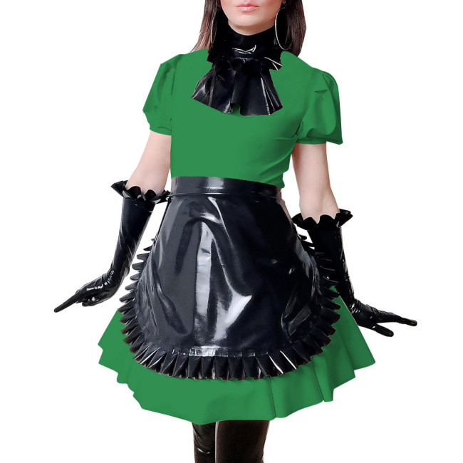 Maid Costume Women PVC Leather Short Sleeve Slim Fit Mini Dress Fetish Maid Cross Dressing Role Play Maid Outfits 7XL