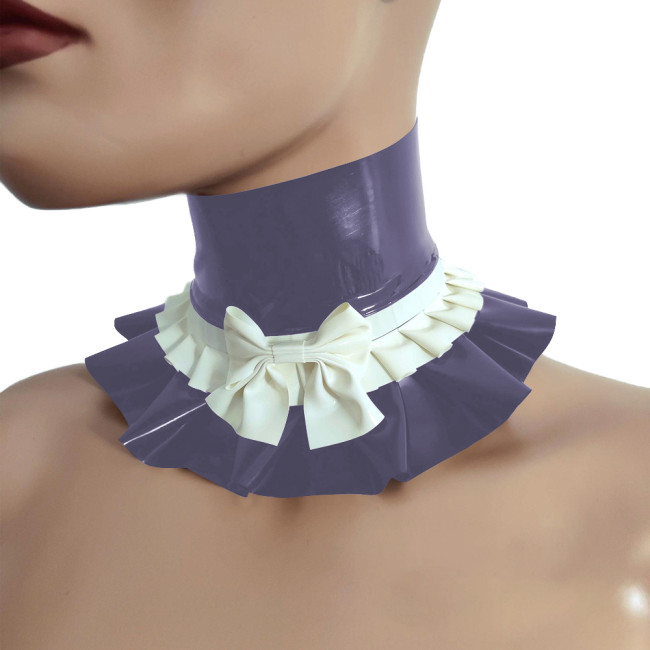 Sexy Lolita Ruffled Collar Vintage Solid PVC Choker for Party Cosplay Gothic Bow Knot Necklace Halloween Maid Accessories Props