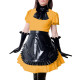 Maid Costume Women PVC Leather Short Sleeve Slim Fit Mini Dress Fetish Maid Cross Dressing Role Play Maid Outfits 7XL