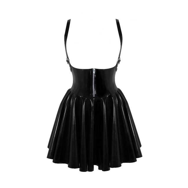 Erotic Open Chest Hollow Out Latex Look Slim Waist A-line Dress Sissy Novelty Adult Costumes Summer Sexy Dress Pole Dancing Wear