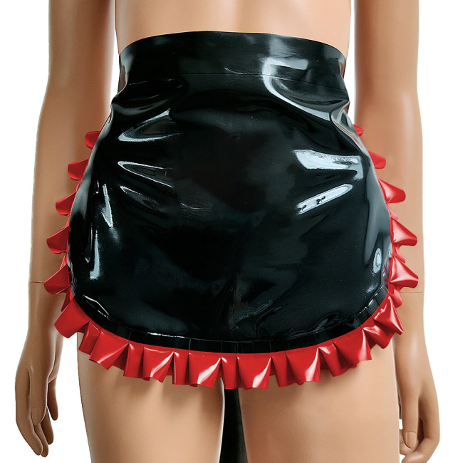 Mens Sissy Faux Latex Unisex Waitress Maid Cosplay Waist Apron Half Apron Sexy Costume PVC Cooking Aprons Role Play Accessories