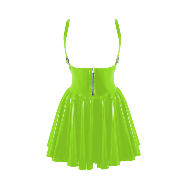 Erotic Open Chest Hollow Out Latex Look Slim Waist A-line Dress Sissy Novelty Adult Costumes Summer Sexy Dress Pole Dancing Wear