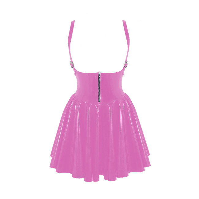 Erotic Open Chest Hollow Out Latex Look Slim Waist A-line Dress Sissy Novelty Adult Costumes Summer Sexy Dress Pole Dancing Wear