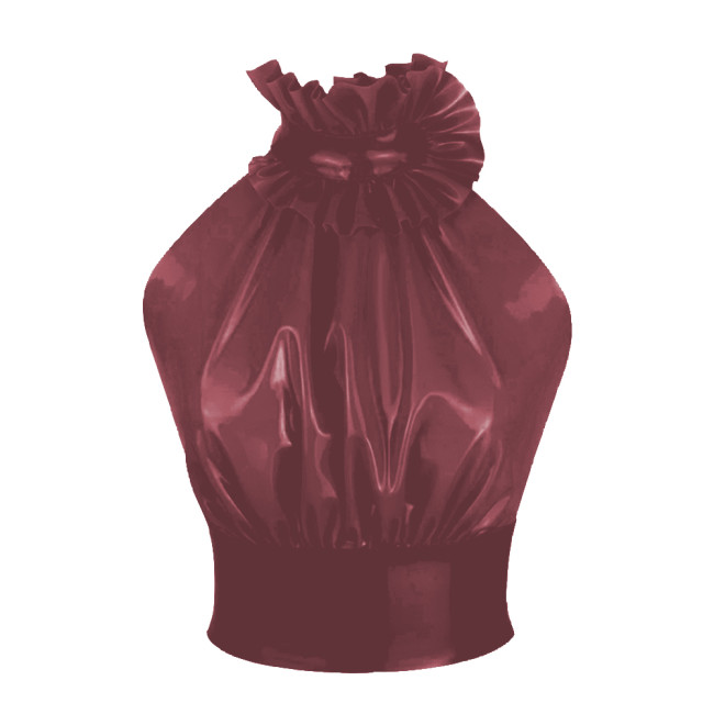 Elegant Ruffled Halter Slim Fit Graphic T Shirts PVC Women Tops Sexy Backless Button Tank Tops Office Lady Faux Latex Clothing