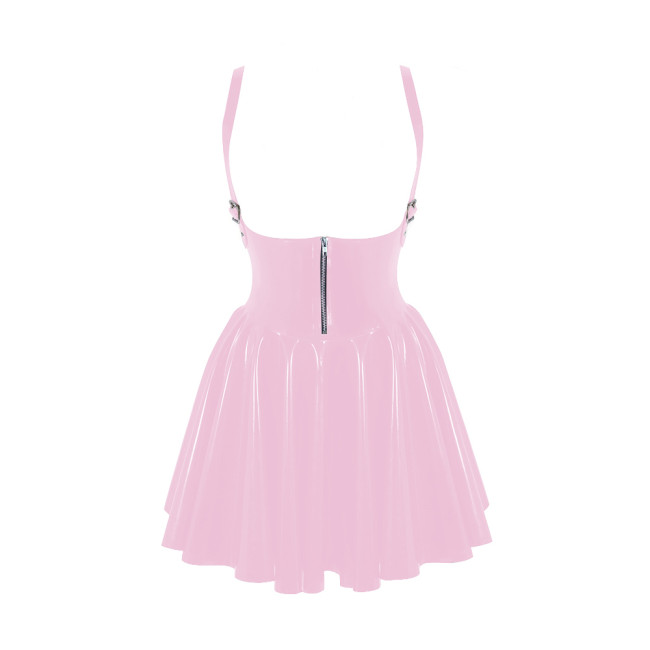 Erotic Open Chest Hollow Out Latex Look Slim Waist A-line Dress Sissy Novelty Adult Costumes Summer Sexy Dress Pole Dancing Wear